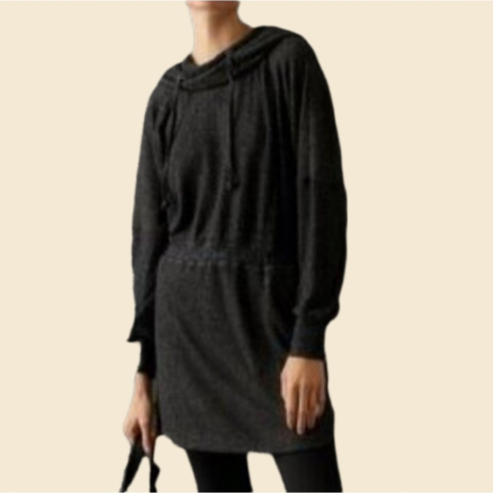Daily Practice by Anthropologie Charcoal Hoodie Mini Dress Waffle Knit Cowl Neck